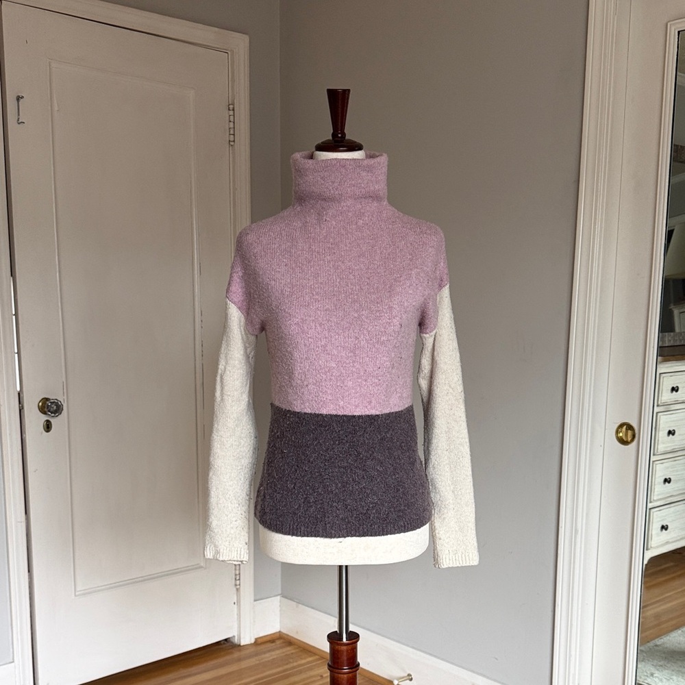 C&C California Lavender, Purple-Gray, & Cream Colorblock Turtleneck Sweater